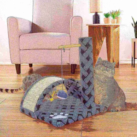Pet Adobe Cat Scratching Post with Carpeted Base and Pole for Cats and Kitten | Active Play Condo with Toys 771787XBV